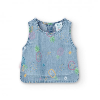 Παιδική αμάνικη μπλούζα τζιν για κορίτσι 208167-9401 Boboli