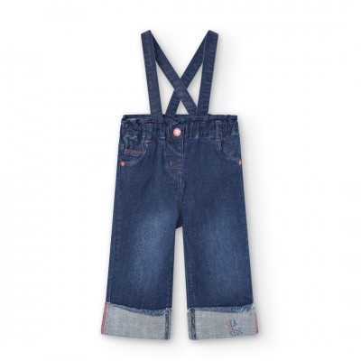 Παιδική παντελόνα με τιράντες για κορίτσι μπλε τζιν 238014-BLUE BOBOLI