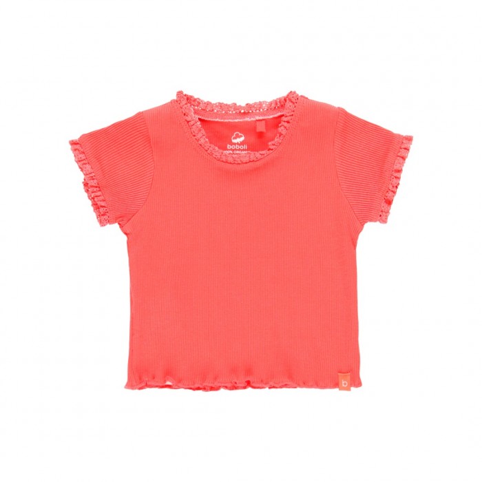 Βρεφική καλοκαιρινή μπλούζα κοντομάνικη για κορίτσι κοραλί 294016-3740 Boboli
