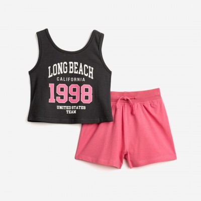 Παιδικό σετ αμάνικη μπλούζα-σορτς για κορίτσι ανθρακί-ροζ 124-524138-2 Funky
