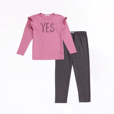 Παιδικό σετ μπλουζοφόρεμα-κολάν για κορίτσι dust pink-ανθρακί μελανζέ 224-521120-1 Funky